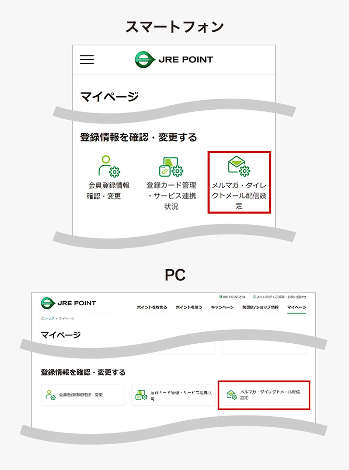 メルマガ・ダイレクトメール配信設定ボタン位置説明